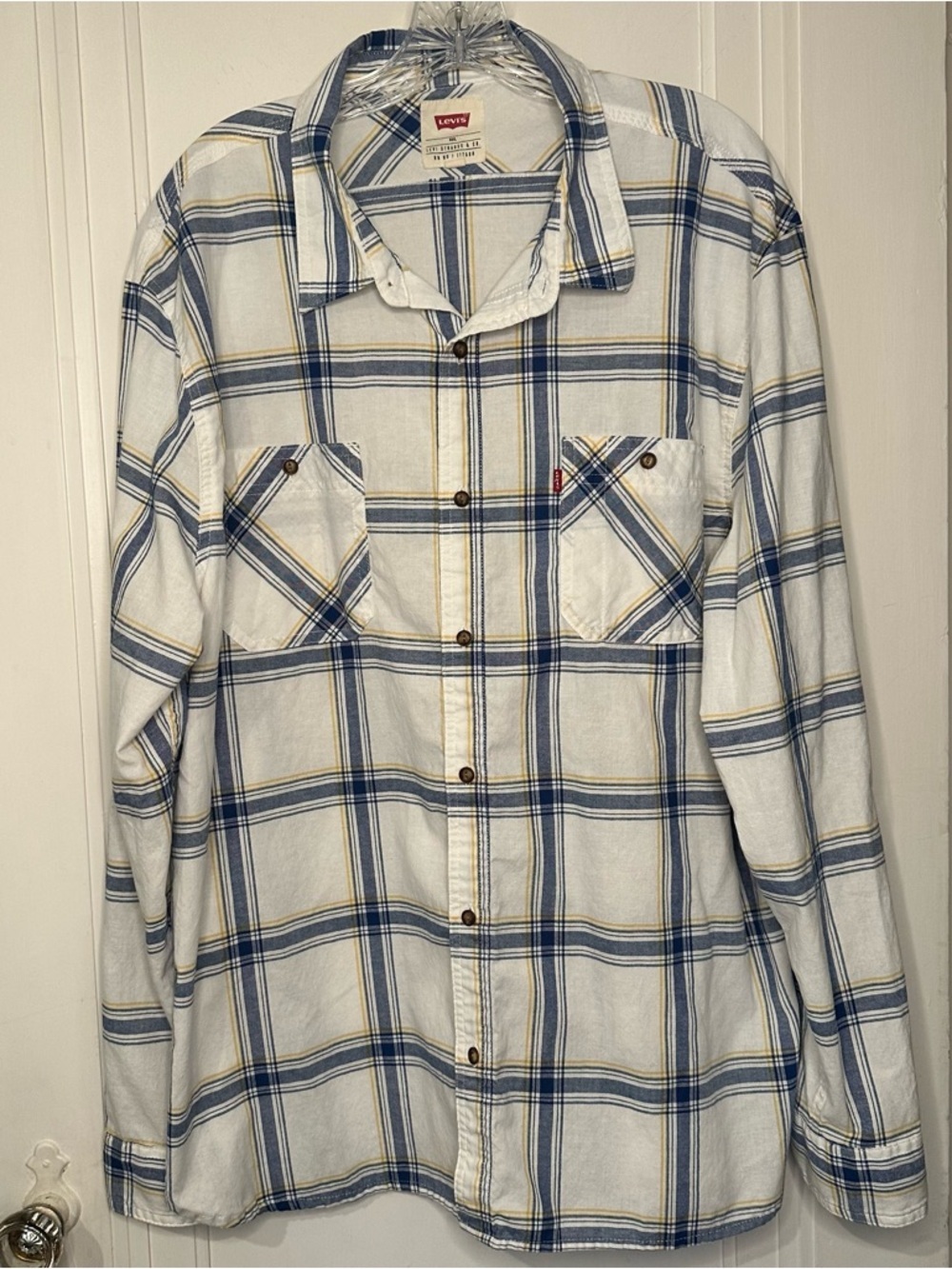 Levi's White, Blue & Tan Plaid Button-Down Shirt